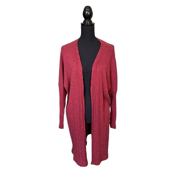 Women's Ribbed Duster Cardigan Sweater Burgundy Size Medium - Picture 1 of 4